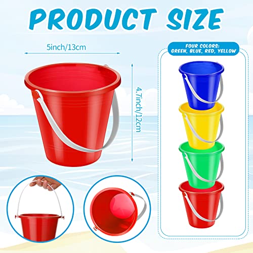 Didaey 24 Pcs 5 Inch Beach Buckets Bulk, Colorful Mini Sand Pails, 4 Colors - color: 4 Colors