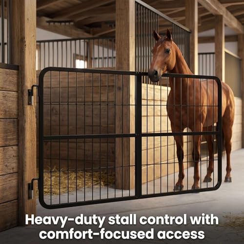 Horse Stall Gates 48"x24" Heavy Duty, 1" Steel Frame Two-Way Door Stall Guard, Rust-Resistant Coated, Anti-Corrosion Steel Gate for Horse Barns & Farms