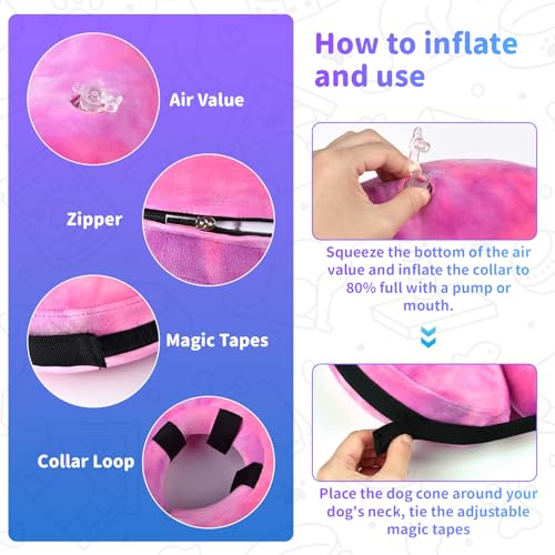 Dog Cone, Y-blue Dog Cone Collar Inflatable Puppy Neck Collar(Rose Purple, XL) - color: Rose Purple, size: X-Large