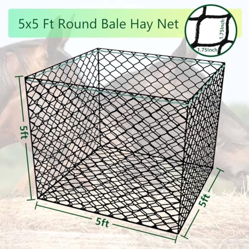 5 ft Round Bale Hay Net – Slow Feeder for Horses & Livestock, Extra Dense 1.75" Knotless Holes, Durable & Healthy Feeding Solution