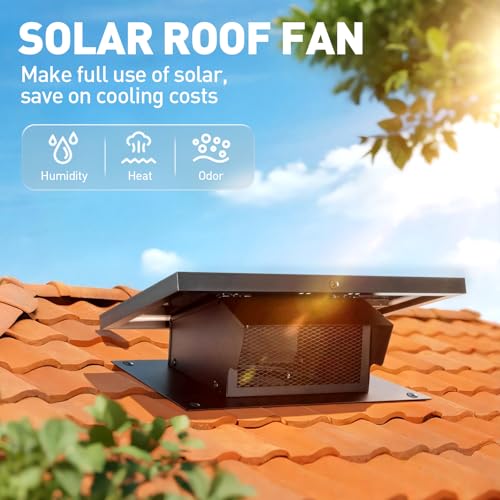 25W Solar Roof Vent Fan with 8-Inch Removable Roof Vent, Solar-Powered Attic Exhaust Fan for Enhanced Ventilation. Ideal for Home, Garages & Warehouses–Energy-Efficient & Easy Install, Black