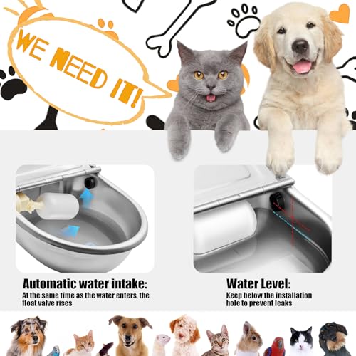 Automatic Animal Drinking Water Bowl with Float Valve and Drainage Hole 304 Stainless Steel Feeder Trough Dispenser Waterer Livestock Water Trough Suitable for Pet Dog Horse Cattle Goat Sheep（Dia 9in） - style: 2.5L-1pc
