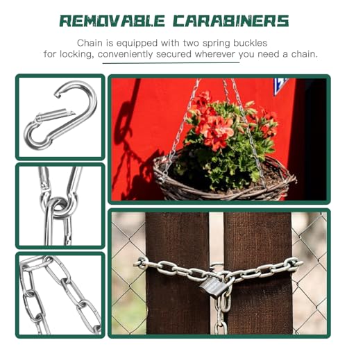 2PCS Stainless Steel Gate Chain Lock - 24 Inch Chain Link with Double-Ended Carabiners for Outdoor Fence and Metal Gates - Secure Gate Latches and Locks for Cow, Horse, Dog, Pet Cages - size: 2 Pack