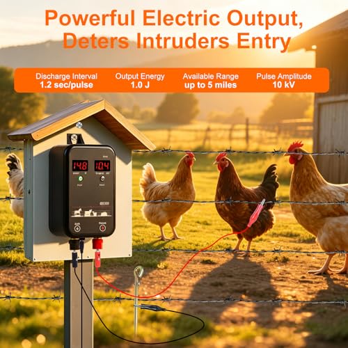 5 miles Electric Fence Charger,10kV 1J DC AC Electric Fence Energizer with LED Indicator,Powerful Plug-in Portable Electric Fence Kit for Livestock,Prevent Wild Animals Intrusion for Livestock Poultry