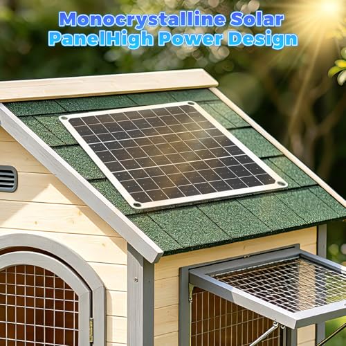 15W Solar Powered Fan for Chicken Coop, Solar Panel Fan Ventilation Exhaust Kits for Greenhouse Outside Shed Doghouses Pet House, Included 2 IP65 Waterproof Fans