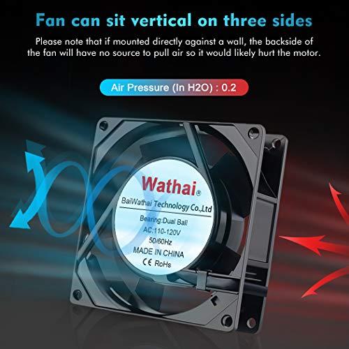 Wathai AC Muffin Axial Fan 110V 120V 92mm 90mm x 25mm Dual Ball Metal | for DIY Ventilation Exhaust Projects Cooling - style: 92x92x25mm