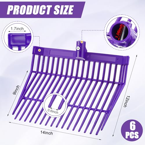 Lasnten 6 Pcs Manure Fork Head Bulk 18 Tines Pitch Fork Replacement Head with Screws and Nuts Durable Stable ABS Plastic Pitchfork for Horse Stall Picking up Manure(Purple) - color: Purple