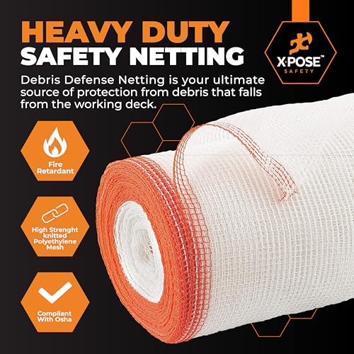 Xpose Safety Construction Safety Netting | 8.5' x 150', 1/4" Mesh Scaffold Safety Net, Temporary Material Roll, Visibility Fence, Heavy-Duty Fire Retardant, White - color: White, size: 8.5' X 150' – 1/4" Mesh