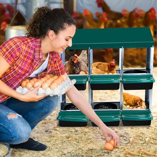 Chicken Nesting Box, 6 Hole 2 Layer Hen Nest Boxes, Roll Away Eggs Laying Boxes,Cleanable Pull Out Hen Roosting Boxes - size: Green- 6 compartment
