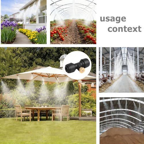 20 pack 1/4 Inch Misting Nozzles Kit Include 8 Black end Plug, Water Misting Tees Thread and Brass Orifice Nozzle， for Outdoor Cooling System Misting System，Patio, Garden Misters - style: Tee Nozzles(20)+8 end plug