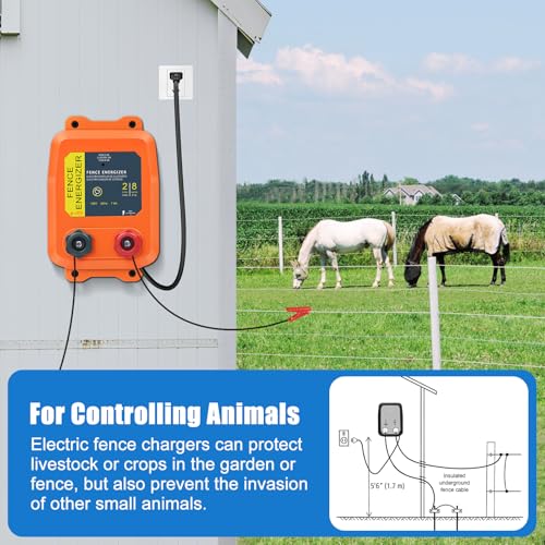 2 Mile AC Powered Low Impedance Electric Fence Charger，0.10 Joule Plug-in Electric Fence Energizer，Contain Small Animals, Keep Out Pests and Wildlife Invasion - color: Orange 0.10 Joule