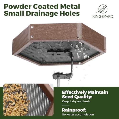 Kingsyard Clamp-On Deck Bird Feeder for Balcony Railings, No Drill | Recycled Poly Lumber, Weather Resistant, Mesh Tray for Airflow & Drainage, Fits Railings up to 2.2 in - color: Brown