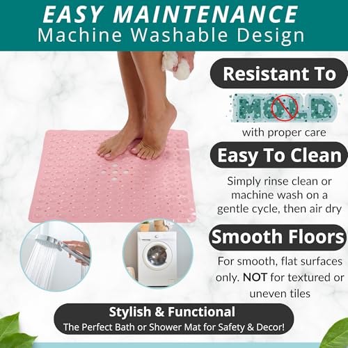 ENKOSI Square Shower Mat – 21 x 21 Inch Non-Slip Mat with Suction Cups and Drain Holes – Anti-Slip Square Bathroom Bathtub Shower Mats for Inside Shower (21x21 Baby Pink) - color: Baby Pink
