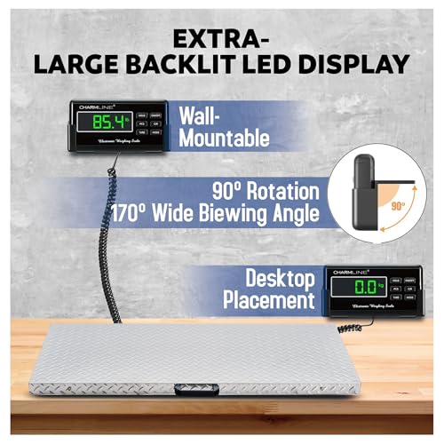 Charmline 1100lbs x 0.2lbs High Accuracy Digital Postal Scale with 41x21 in Large Stainless Steel Platform, Heavy Duty Scale for Dog, Pig, Goat Sheep, Battery & AC Adapter Powered, Slip-Resistant - size: 41x21 in