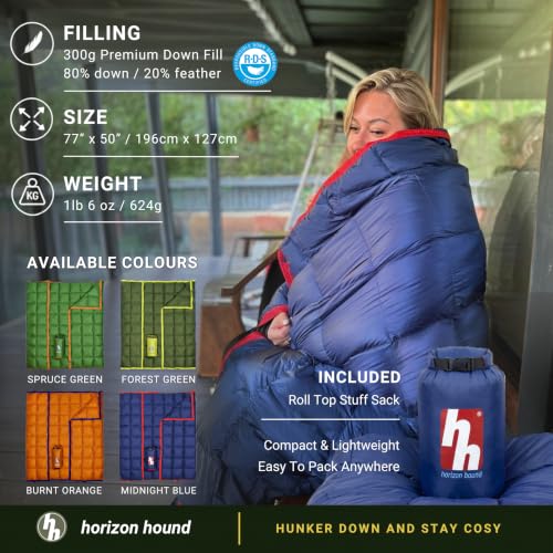 Down Camping Blanket 650 Fill Power - Ultralight Backpacking Quilt (1lb 6oz) Warm & Water-Resistant 20D Nylon Shell for Outdoors, Camping, Hiking, Travel, & Stadium - Packable - color: Midnight Blue