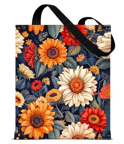 Aesthetic Floral Canvas Tote Bag - Reusable Shoulder Tote Bag for Women Lady Casual Vacation, Shopping, Work, Gym - color: 1
