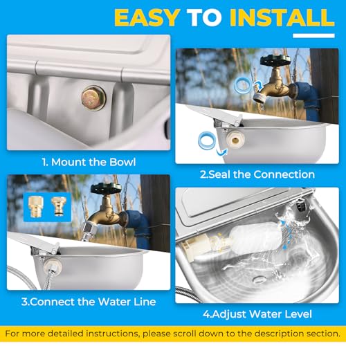 NATGAI Automatic Animal Drinking Water Bowl with Float Valve, 304 Stainless Steel Auto Filling Water Dispenser, Dog Water Bowl Dispenser Kit for Outdoor Farm, Ranch, Goat, Horse, Poultry, Livestock