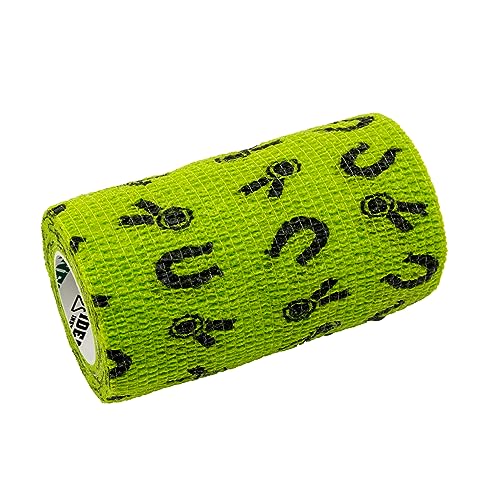 SyrFlex Cohesive Bandage 4” Green Horse Shoes and Ribbons 4pk - color: Green, style: Shoes and Ribbons