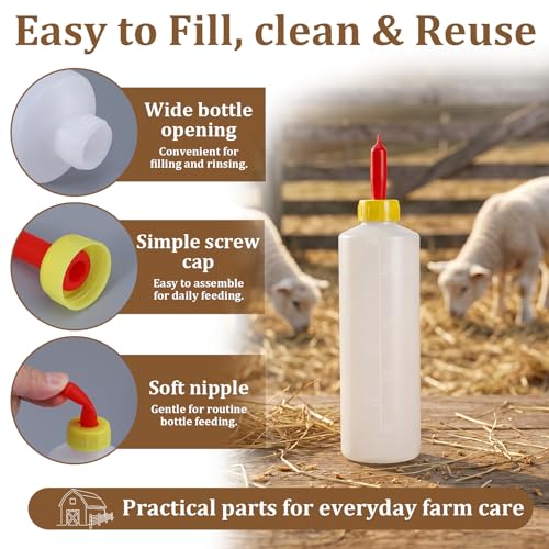 Goat Bottles for Feeding Baby Goats - 6 Pack 13.5 oz (400ml) PP Plastic Nipple Set for Lambs, Calves, Sheep, Goat & Other Livestock - Essential to Raise Healthy Lambs and Calves