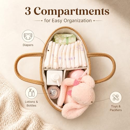 ABenkle Baby Diaper Caddy Organizer, Boho Jute Rope Nursery Storage Bin Changing Table Car Organizer for Storage Baby Diaper Wipes, Empty Basket for Baby Shower - color: Jute, size: Large