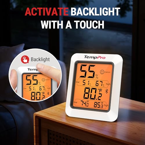 TempPro TempAir Bluetooth Hygrometer Thermometer for Greenhouse Up to 260ft | Room Indoor Thermometer Humidity Monitor, Humidity Meter Temperature Sensor with 2-Year Data Export&Large Backlit Display - size: Bluetooth