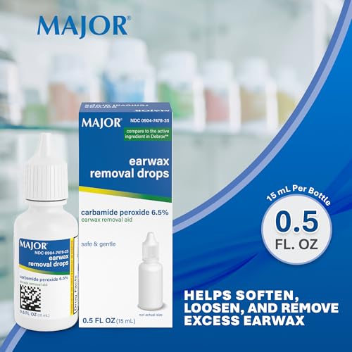MAJOR Earwax Removal Drops with 6.5% Carbamide Peroxide, 0.5 Fl Oz (1-Pack) | Helps Soften, Loosen, and Remove Excess Earwax, Gentle & Safe Earwax Removal Aid for Adults & Children 12+ - size: 0.5 Fl Oz (Pack of 1)