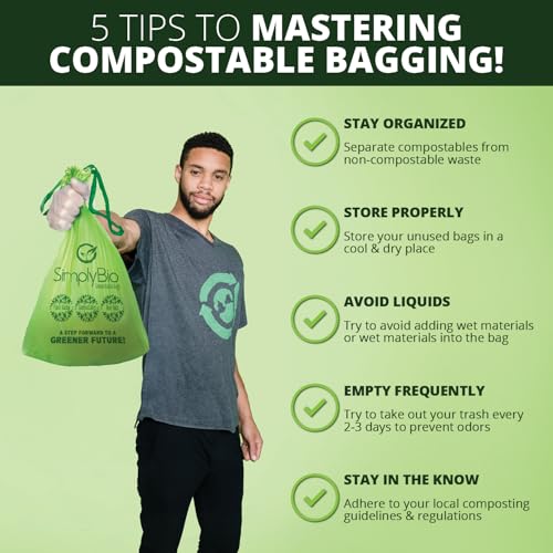 Simply Bio 3 Gallon Compostable Trash Bags Liners Drawstring, Heavy Duty Extra Thick 1 Mil, 11.36 Liter, 50 Bags, Small Kitchen Food Scrap Waste Bag, ASTM D6400, US BPI and OK Compost Home Certified - size: 1 Count (Pack of 50), style: Drawstring (3 Gal)