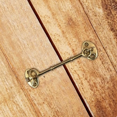 Cabin Hook and Eye Door Latch, Iron, Polished Lacquered | Heavy Duty Construction, Barn Door Gate Latch, Window Sash Catch, Screws Included - color: Polished Lacquered