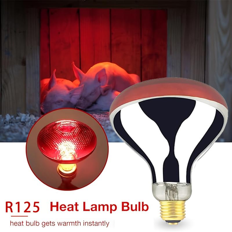Heat Lamp Bulb R40 250 Watt 2 Pack Painted Red Infrared Glass Lamp Bulb for Food Service, Brooder Bulb, Chicks, Pet, Bathroom.