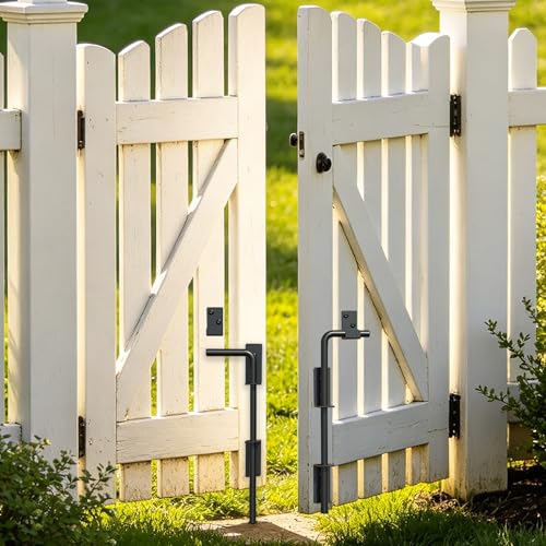 Heavy Duty Cane Bolt Gate Drop Rod, 12" Black Gate Latches Hardware for Wood Fence/Metal/Vinyl/Double Gates, Outdoor Gate Ground Latch Drop Rod with Mounting Screws, 1 Pack - size: 12 Inch