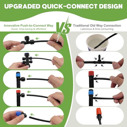 240FT Quick-Connect Drip Irrigation System | Automatic Garden Watering System Kit with 1/2" & 1/4" Fast-Lock Fittings, Adjustable Sprinklers for Raised Beds/Garden/Lawn - size: 40FT 1/2”(OD) Tube + 200FT 1/4”(OD) Tube