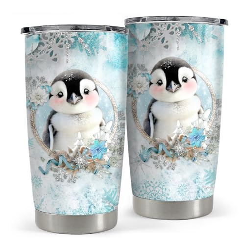 SANDJEST Penguin Tumbler 20oz Stainless Steel Insulated Coffee Travel Mug Cup for Women Girls Penguin Gifts for Birthday Christmas - color: Penguin