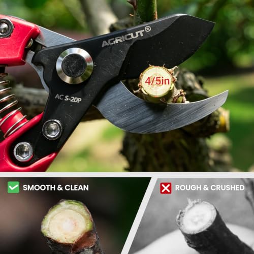 AGRICUT 7" Pruning Shears Heavy Duty Professional, Made of Japanese SK5 Steel Blades, 1 Cut Capacity, Bypass Hand Pruners Garden Clippers for Tree Flower Branch Trimming, S20P - style: Nylon Handle, High Carbon Steel PRO