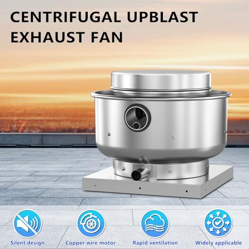 Roof Ventilator Restaurant Hood Grease Rated Exhaust Fan Food Truck Direct Drive Centrifugal Upblast Exhaust Fan 1/6HP 800 CFM 110 Volt Single Phase Motor - size: RDU03