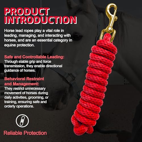 5/8" x 8' Nylon Horse Lead Rope with Cast Iron Hardware(Red) | Durable nylon material, cast iron hardware, ideal for daily use, training and showing. - color: Red