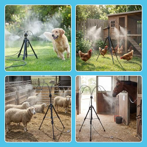 HOMENOTE Standing Misters for Outside Patio, 4.8FT Adjustable Height | Tripod Base, 26FT Misting Hose, Portable Misting System For Backyard Tanning, Pool, BBQ Cooling & Garden Watering