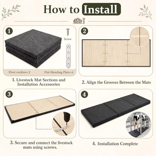BreezeHug Livestock Padded Chute Floor Mat, 7.5 ft Cushioned Cattle Blocking Chute Pad, Portable Horse Grooming Anti-Fatigue Folding Mat for Show Cattle, Horses & Barns