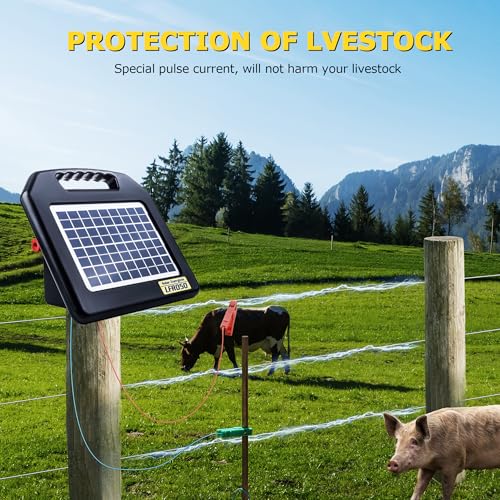 Solar Electric Fence Charger - 0.65 Joules 35 Mile Range Portable Solar Powered Electric Fence Charger, Integrated Machine for Livestock and Garden Protection - size: LFR050