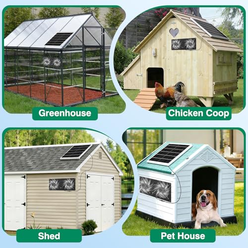 40W Solar Fan with Battery & Timer for Chicken Coop, Greenhouse & Shed | 3500RPM High-Speed Solar Powered Fan, Low Noise IP65 Waterproof Exhaust Fan for Outdoor, Pet House & Window - size: 16 inches