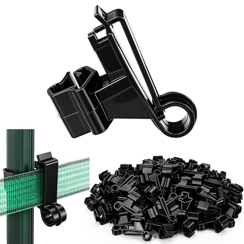 100 Pcs T-Post Poly Tape Insulator Large Snap T-Post Holding Electric Fence Insulator for Farm Fence (Black) - color: Black