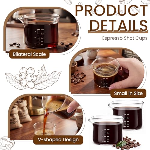 2 Pcs Espresso Measuring Cups 100ml/3oz Espresso Shot Glasses with V-shaped Mouth Clear Pouring Cup Milk Frothing Pitcher Accessories
