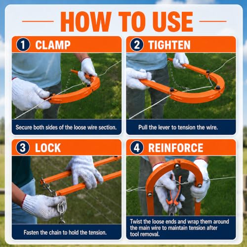 Fence Fixer Tool, Fence Stretcher for Barbed Wire and Chain Link | 2200 lb pull and 19.7 ft chain help tighten loose barbed wire, chain link, farm, ranch, and old fence repairs with control