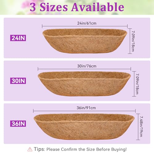 Halatool 24" Coco Liners for Planters, 2 Pack Coconut Fiber Trough Liners | Replacement Window Box Liners for Railings & Balcony Planters, Breathable, Prevents Soil Erosion & Promotes Healthy Roots - size: 24inch