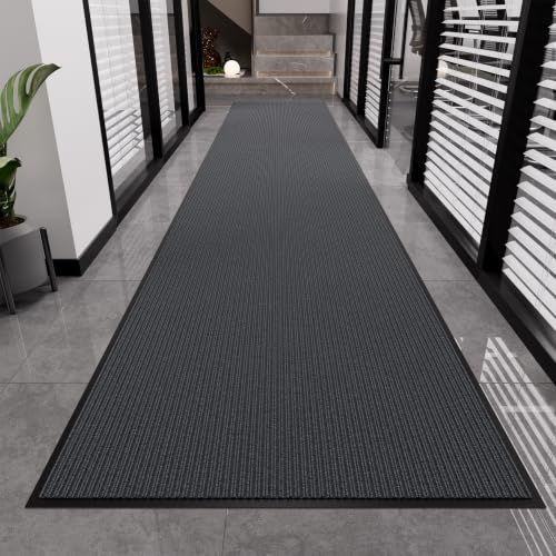 Front Door Mat, Heavy Duty Non-Slip Commercial Door Mat, 3'x16' | Grey Striped, Absorbs Moisture & Traps Dirt, Low Profile, Non-Slip Backing, Indoor Outdoor Commercial Door Mat for Entryway - color: Grey Striped, size: 3' x 16'