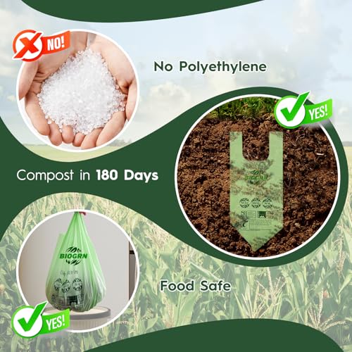 2.6-3 Gallon Compostable Trash Bags with Handles 80 Count 0.67 Mil 11.36 L Small Kitchen Wet Food Scrap Waste Compost Bag for Countertop Bin ASTM D6400 US BPI and OK Compost Home Certified - color: 3 Gallon Handle Tie, 80 Count