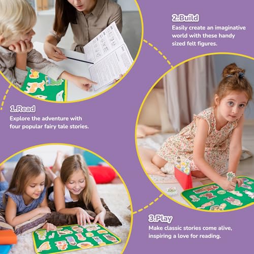 CHEFAN Felt/Flannel Board Story Set of 4, PRECUT Felt Pieces for Preschool Toddlers, Stone Soup, The Three Billy Goats Gruff, Jack and Beanstalk, The Boy Who Cried Wolf - color: The Three Billy Goats Gruff&3 Other Stories