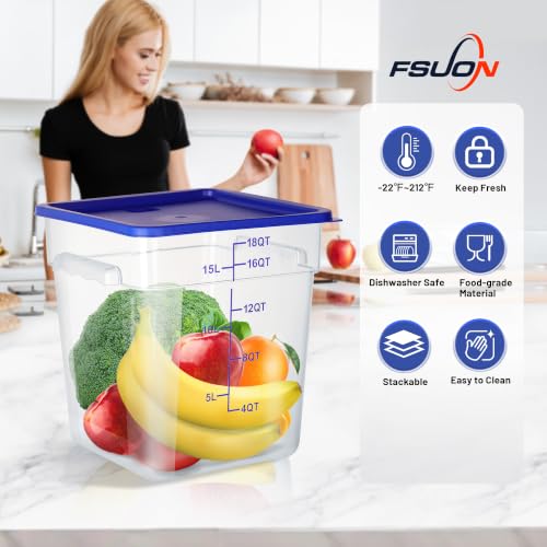 4 Pack 18 Qt Square Polycarbonate Food Storage Containers with Lids | Clear BPA-free PC with lids, side handles, measurement scale and stackable design; for food prep, storage and freezer use. - color: 18Qt