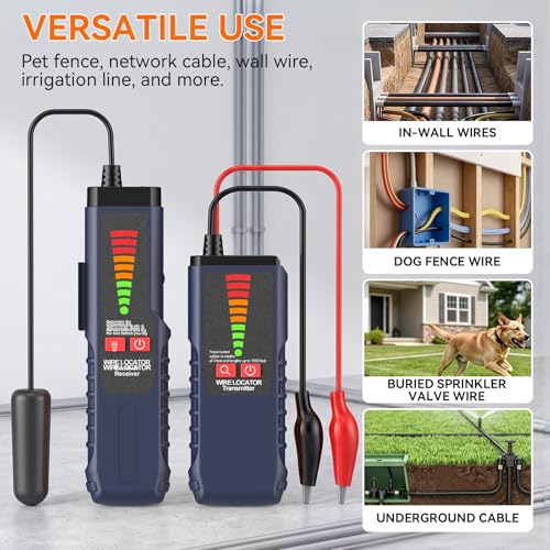 Underground Cable Locator, F04 Wire Tracer with Probe and Earphone, Cable Tester for Locating Breakage in Dog Fence, Irrigation Control & Electrical Wires - color: Blue