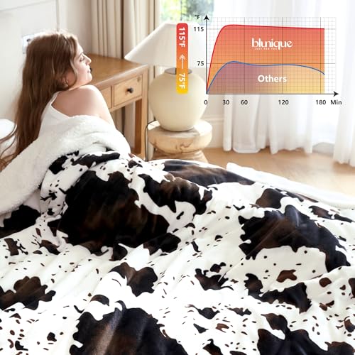 Heated Blanket Queen Blanket - Fast Heating Electric Blanket, Soft Heated Throw with 4 Time Settings,10 Heating Settings, Warm Gifts for Women Mom Grandma(84" x 90" Cow Print White) - color: 01 - Black Ombre-white, size: Queen 84" x 90"