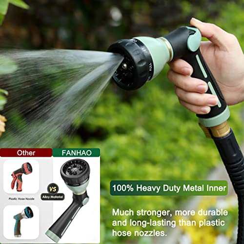 FANHAO Heavy Duty Garden Hose Nozzle, Metal Hose Sprayer Easy Thumb Control | 8 Spray Patterns, Rustproof Water Nozzle, Non-Slip Ergonomic Grip, Elder & Child Friendly for Garden, Car & Pet, Light Green - color: Light Green